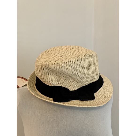 Scala Pronto Black Band Woven Straw Men's Fedora Hat NWT Natural Bow VTG Vacatio - Picture 3 of 10